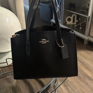 Coach Black Leather Shoulder Bag with Gold Accents